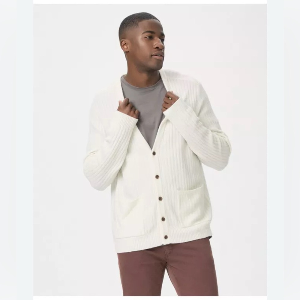 PAIGE Men’s Harpoon Merino Merino Wool Blend Cardigan in Morning Tide L workwear